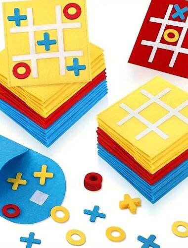  Conjunto de jogo da velha de feltro com 30 peças, mini jogos de tabuleiro para lembrancinhas de aniversário, sacolas de guloseimas e presentes de fim de ano