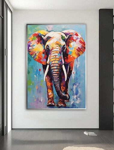  håndmaling elefant lærred oliemaleri stor væg kunst samtidskunst æstetisk indretning boligdekoration housewarming gave dea ingen ramme