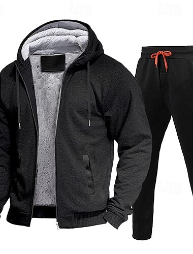  Voor heren Trainingspak sweatsuit Zwart Rood Marineblauw Lichtgrijs Donkergrijs Capuchon Kleurenblok Trekkoord 2-stuks Streetwear Stoer Lente Herfst Kleding Hoodies Sweatshirts