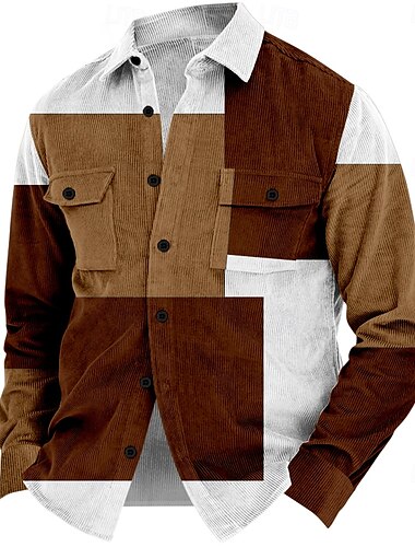  Weihnachten Herren Plaid Cord Hemd Hemdjacke Overshirt Langarm Modisch lässig Outdoor Alltagskleidung Festtage Herbst Winter Umlegekragen Hemden mit Kragen Knopf 3D-Druck 2 Taschen 1pc Schwarz Rote