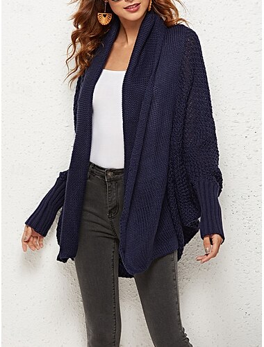  Damen Pullover Strickjacke Brautkleider schlicht Weich Einfarbig Gerippt Öffnung vorne Tasche Strick Langarm Normale Oberteile Stricken Outdoor Täglich Wochenende Marineblau Dunkelgrün Herbst Winter