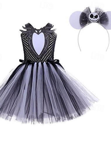  Kinderen Voor meisjes Cosplay-jurk Feestjurk Kleurenblok Mouwloos Prestatie Halloween feest Netstof Lapwerk Mooi Zoet Polyester Tot de knie Feestjurk A lijn jurk Tule-jurk Zomer 4 jaar + Grijs