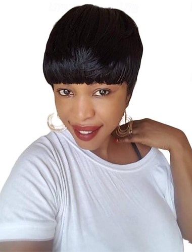 pixie cut peruk människohår peruker för svarta kvinnor kort lager pixie cut peruker full maskintillverkade peruker brasiliansk jungfru mänskligt hår peruker för kvinnor limlösa peruker naturlig svart