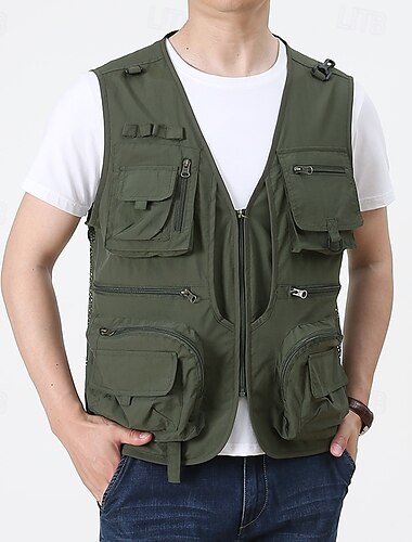  Herren Weste für Wanderer Wander-Fleeceweste Ärmellos Weste Außen Atmungsaktiv Komfortabel Tasche Polyester Schwarz Armeegrün Rot Jagd Angeln Klettern