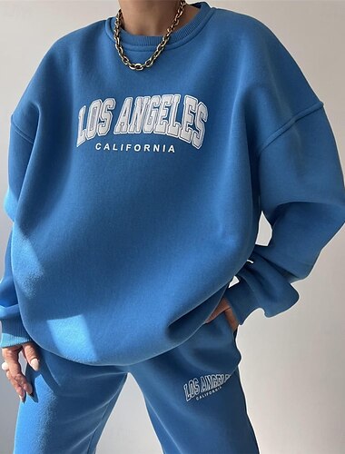  Damen Modisch Strassenmode Täglich Pullover Jogginghose Trainingshose Langarm Rundhalsausschnitt Buchstabe Bedruckt Casual Täglich Blau Braun Beige Herbst Regular Fit