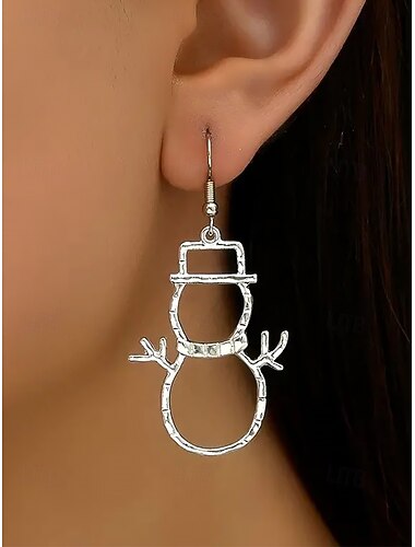  Pendientes colgantes con forma de muñeco de nieve: joyas festivas para las fiestas para mujeres, pendientes colgantes livianos en tono plateado, perfectos para celebraciones navideñas y atuendos de invierno