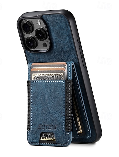  teléfono Funda Para iPhone 16 15 14 Pro Max Plus iPhone 13 12 11 Pro Max Funda Trasera con Soporte Ranura para tarjetas Antigolpes Retro TPU ordenador personal Cuero de PU