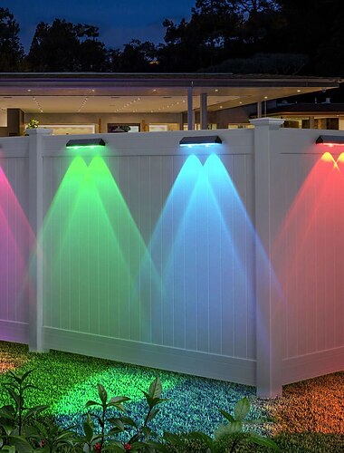  2/4 stk solar gjerde lys rgb farge skiftende utendørs solcelle vegglampe hage hage dekor trinn lampe ip65 vanntett gangvei vegg trapp lampe balkong veranda belysning dekorasjon