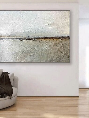  grote crème beige abstracte geometrische olieverfschilderij handgemaakte zee schilderij handgeschilderde moderne wabi sabi wandkunst bruine en zwarte minimalistische wandkunst beige structuur