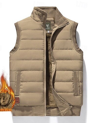  Per uomo Gilet imbottito Quotidiano Casual Autunno & Inverno Tasca Poliestere Caldo Tinta unica Cerniera Collo alla coreana Vestibilità regolare Nero Blu marino scuro Blu Cachi Gilet