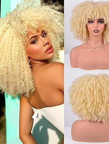  peruka kręcone kręcone z grzywką pełna maszynowo wykonana peruka na czubku głowy afro kręcone kręcone syntetyczne włosy peruka cosplay peruki na imprezę świąteczną