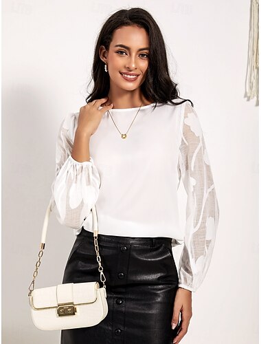  Damen Tunika Täglich Modern Brautkleider schlicht Langarm Weiß Frühling Herbst