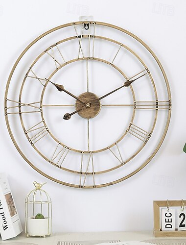  Retro-Wanduhr, geräuschlos, tickt nicht, große schwarze römische Ziffern, Wanduhr für Wohnzimmer, Garten, Schlafzimmer, Küche, Büro, Wohnzimmer, Hoteldekoration, 60 cm