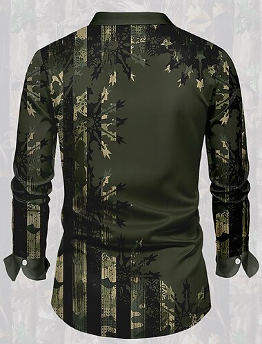  Homme camouflage Cerf Chemise en satin Chemise Chemise boutonnée manche longue Décontractées Mode Décontractée Extérieur Vacances Quotidien Eté Printemps Automne Chemises à col Impression 3D Vert