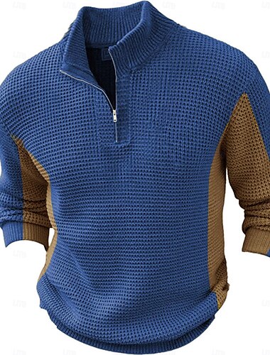 Herren Pullover Zip Pullover Reißverschluss Strickware Gerippt Stricken Zip Gestrickt Vertrauen Viertel Postleitzahl Retro Vintage Outdoor Täglich Bekleidung Herbst Winter Königliches Blau Braun S M L
