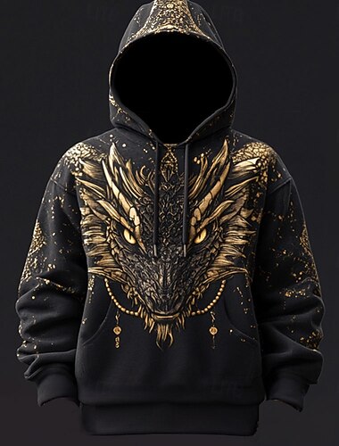  Voor heren Draak Hoodies Modieus Stoer Dagelijks Lange mouw Capuchon Vakantie Uitgaan Streetwear Zwart Trekkoord Vetoketju Herfst Winter Ontwerper S M L XL XXL XXXL