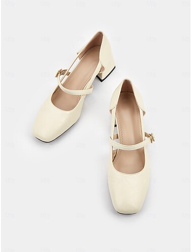  Beige Mary Jane Blockabsatzschuhe für Damen mit verstellbarem Riemen – klassisches Design für den eleganten Alltag