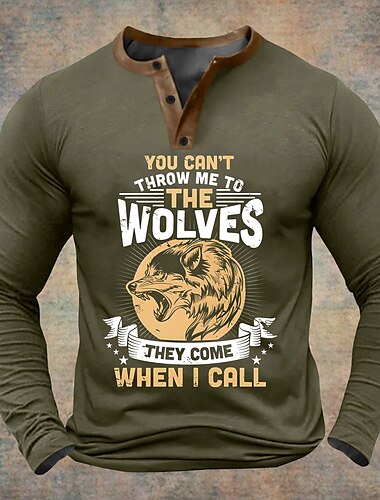  Herren Buchstabe Henley Shirt Langarm Print Täglich Casual Täglich Winter Frühling & Herbst Schwarz Hellgrün Blau Grün Henley Henley T-Shirt