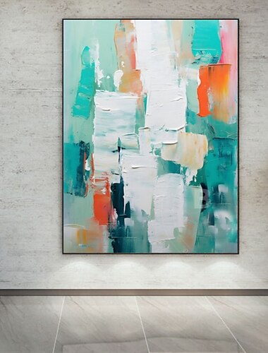  Pintura al óleo hecha a mano, lienzo, decoración de pared, pintura abstracta con cuchillo, paisaje azul, para decoración del hogar, pintura enrollada sin marco, sin estrés