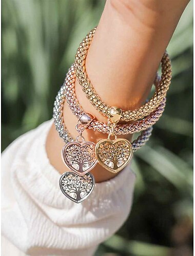  conjunto de pulseiras com pingentes de árvore da vida em forma de coração - pulseiras femininas trançadas multicoloridas empilháveis para estilo boho, perfeitas para roupas casuais ou para presentear