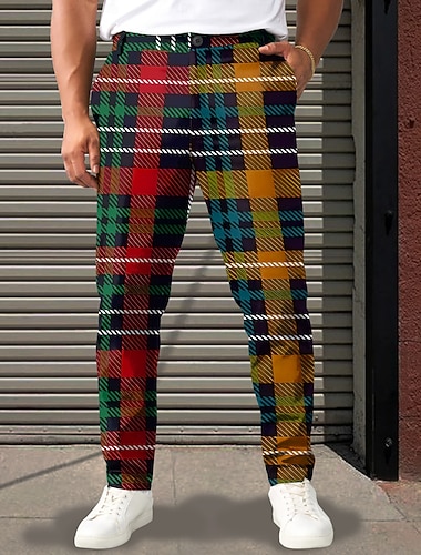  Homens Geométrica Bloco de cor Xadrez Social Cintura Média Business casual Formal Rua Dia a Dia Zíper Bolsos Verão Primavera Outono Impressão 3D Amarelo Vermelho Azul