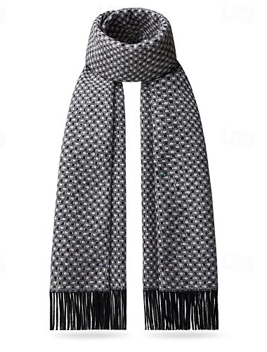  Herren Rechteckiger Schal Schule Weihnachten Outdoor Schwarz Elfenbein Schal