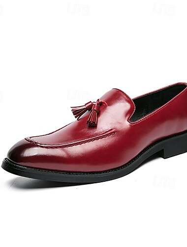  Rote Loafer aus Kunstleder für Herren mit Quastendetail – elegante Schlupfschuhe für formelle Anlässe und das Büro