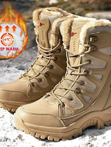  bottes tactiques d'hiver pour hommes - bottes de neige montantes imperméables doublées de fausse fourrure chaude avec semelle antidérapante, idéales pour la randonnée en plein air et le temps froid