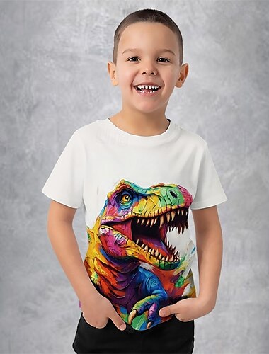  男の子 3D グラフィック 動物 恐竜 Tシャツ Ｔシャツ 半袖 夏 春 ファッション ベーシック 子供 4〜12年 クルーネック アウトドア カジュアル 日常 レギュラー