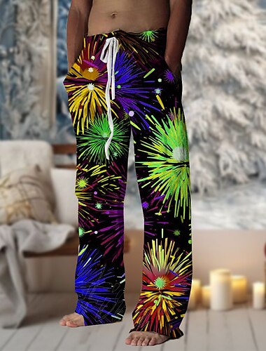  Herren Blumen Blumenstreifen Hosen Hose Mittlere Taillenlinie Elastischer Kordelzug in der Taille Hawaiianisch Brautkleider schlicht Outdoor Party-Abendgarderobe Festtage Hose mit geradem Bein Sommer