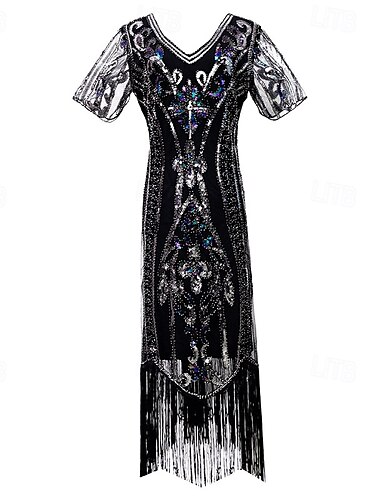  1920er Vintage inspiriert Der große Gatsby Kurze Länge Maskerade Illusionsärmel Der große Gatsby Hochzeitsgast Pailletten Pailletten V Ausschnitt Damen Karneval Maskerade Alltagstauglich Party