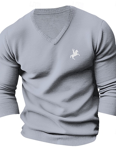  Hombre Suéter de punto Escote en Pico Casual Ropa de fiesta de noche Diario Bordado Tejido en Punto Cálido Manga Larga Otoño Invierno Vino Negro Azul Marino Oscuro