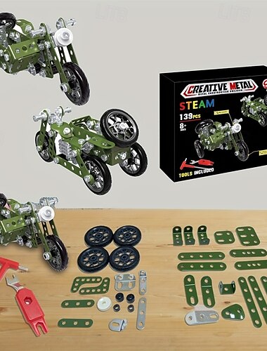  139PCS Metal DIY Tricycle Model Building Kit for Kids  STEM Educational Toy Creative Assembly Motorcycle Blocks for Boys Ages 8-12 Years  Engineering Puzzle Set for Children Ideal Gift