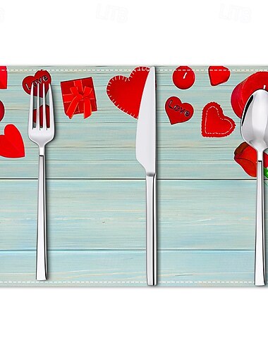  Tischsets zum Valentinstag, 4er-Set, romantische und dekorative Tischsets mit Herz- oder Rosenmuster, langlebig und hitzebeständig, perfekt, um Ihrer Esstischdekoration einen Hauch von Liebe zu