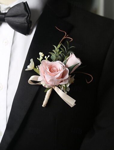  Men's Wedding Boutonniere Pink Red Boutonniere for Groom and Groomsmen Flower Summer Wedding Accessories Suit Decorations