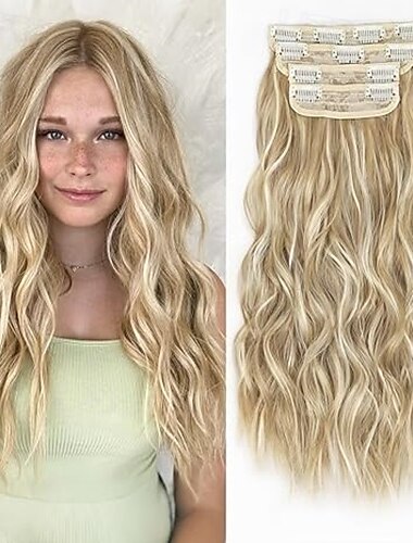  Clip in Hair Extensions for Women Long Wavy Hair Extensions Clip Ins 4PCS Synthetic Soft and Natural Thick Hair Pieces for Women