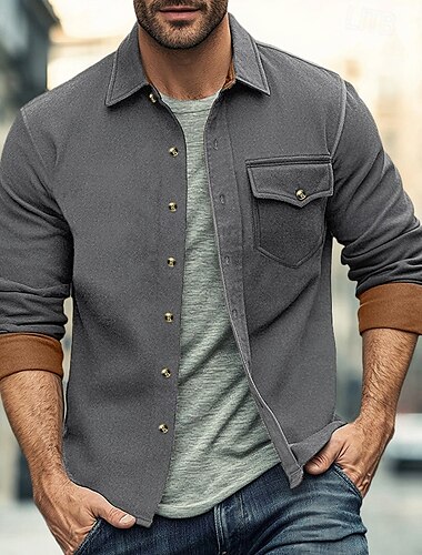  Herren Hemd Flanelljacke Flanell Hemden Overshirt Farbblock Outdoor Strasse Schwarz Weiß Rote Marineblau Langarm Winter Frühling & Herbst Bekleidung