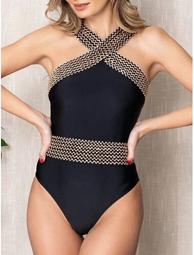  Dames Zwemkleding Een stukje Monokini Zwempak Blote rug Lapwerk Buikcontrole Hoge taille Slank Vakantie Strand Kleding Effen Kleur V-hals Mouwloos Badpakken