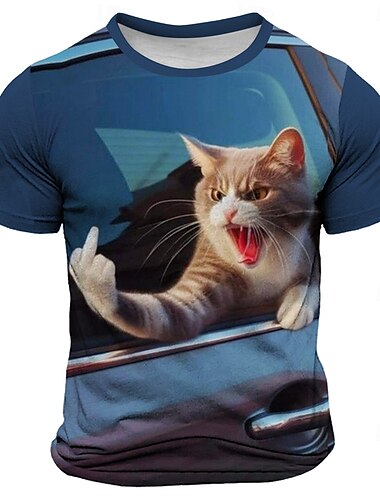  Herren Katze Lustig T Shirt Kurzarm T-Shirt 3D-Druck Rundhalsausschnitt Hemd Mode Täglich Straße Täglich Schwarz Blau Grau Sommer Frühling Bekleidung S M L XL XXL XXXL