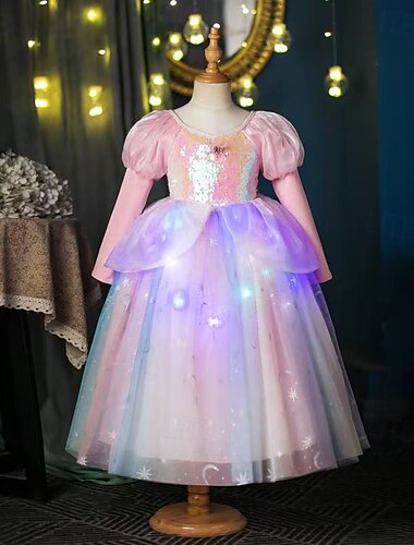  Fairytale Princess Peach Flower Girl Dress Theme Party Costume Tulle Dresses Dress Up Led Light Up Movie Cosplay for Girls' Kid's Christmas Carnival Children's Day Performance Birthday Party