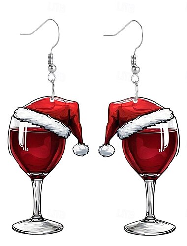  Weihnachtsweinglas-Ohrringe | festliches Weihnachtsmannmützen-Design | Feiertags-Partyschmuck für Frauen