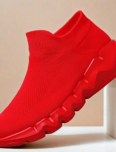  baskets flyknit rouges pour hommes, légères et respirantes, chaussures décontractées élégantes pour un usage quotidien, des activités de plein air et des sports