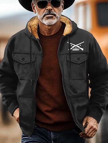  Męskie Kowboj Polar Z kapturem Bluza z Kapturem Bluza z kapturem Kaptur Moda Druk 3D Święto Streetwear Czarny Brązowy Zamek Kieszeń Jesień Zima Projektant