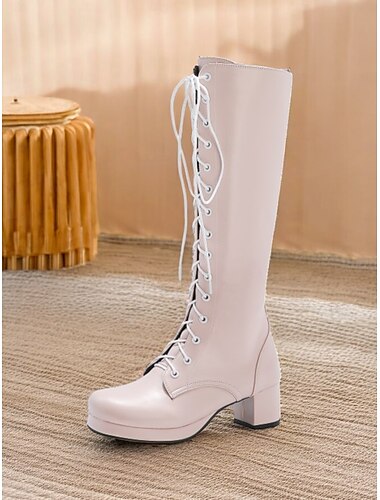  Kniehohe Vintage-Schnürstiefel für Damen – Retro-Stil mit klobigem Absatz für Cosplay, Kostüm und Alltagsmode
