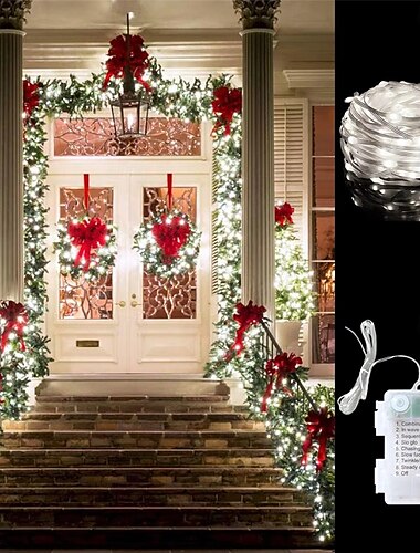  5 m/10 m lange LED-Lichterkette aus Lederband, Weihnachtsbaum-Dekorationslichter für Frohe Weihnachten, Neujahr und Navidad-Feiern (1 Stück/2 Stück)