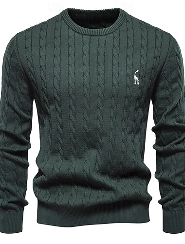  Herren Pullover Stricken Stickerei Einfarbig Rundhalsausschnitt Strickware Elegant Weihnachten Outdoor Bekleidung Herbst Winter Schwarz Weiß S M L