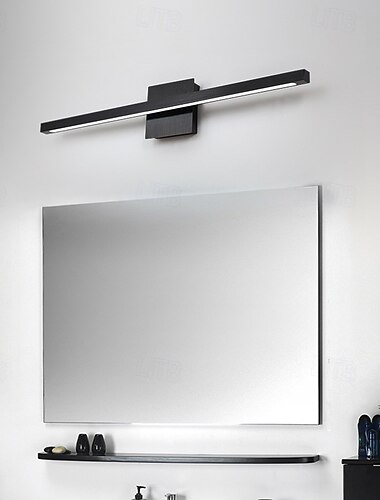  led sminklampa linjär badrumsbelysning svart sminkbord vägglampa över spegel minimalistisk lång bar frostat aluminium bilddisplay accent väggmonterad lampa 85-265v