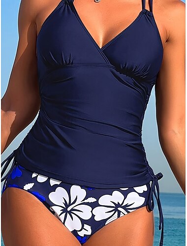  Damen Badeanzug Tankini Bademode Urlaub Tropisch Graphic Ärmellos Badeanzüge