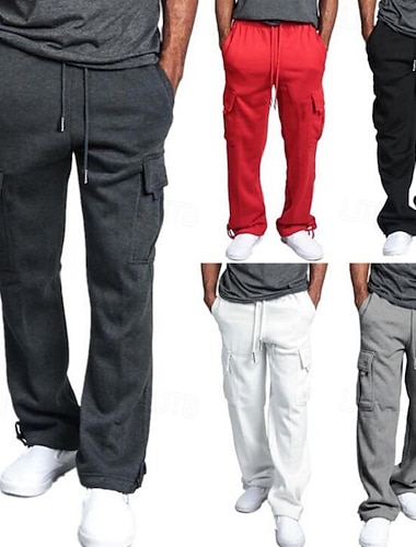  Herre Fleecebukser Joggebukser Jogger Bukser Cargo joggebukse Snorer Elastisk midje Multi lomme Helfarge Varm Sport Avslappet Daglig Mote Gatemote Løstsittende Svart Hvit