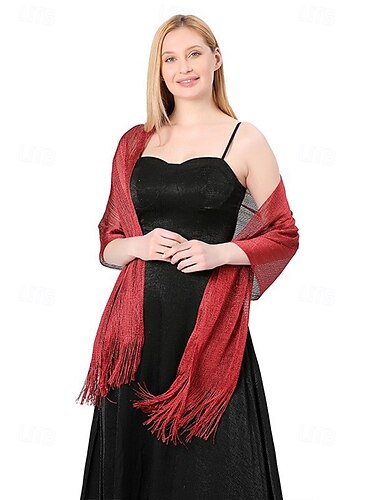  roter glitzernder Fransenschal für Damen – leichter Abendschal für Hochzeiten, Partys und formelle Anlässe – elegantes und stilvolles Accessoire